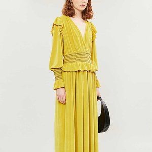 Ruffle-trimmed smock velvet maxi dress